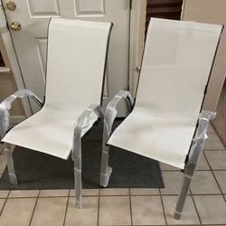 New Set 2 Patio Chairs Gray & White Stacking Chair Outdoor Furniture