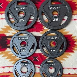 SET OF OLYMPIC CAP EASY GRIP PLATES (PAIRS OF) :   25s   10s   5s   