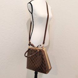 New Metallic Brown Faux Pat-Leather Shoulder Bag w/Handles, Detachable Strap, Roomy