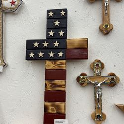 American Flag Cross Handcrafted From Pine Wood