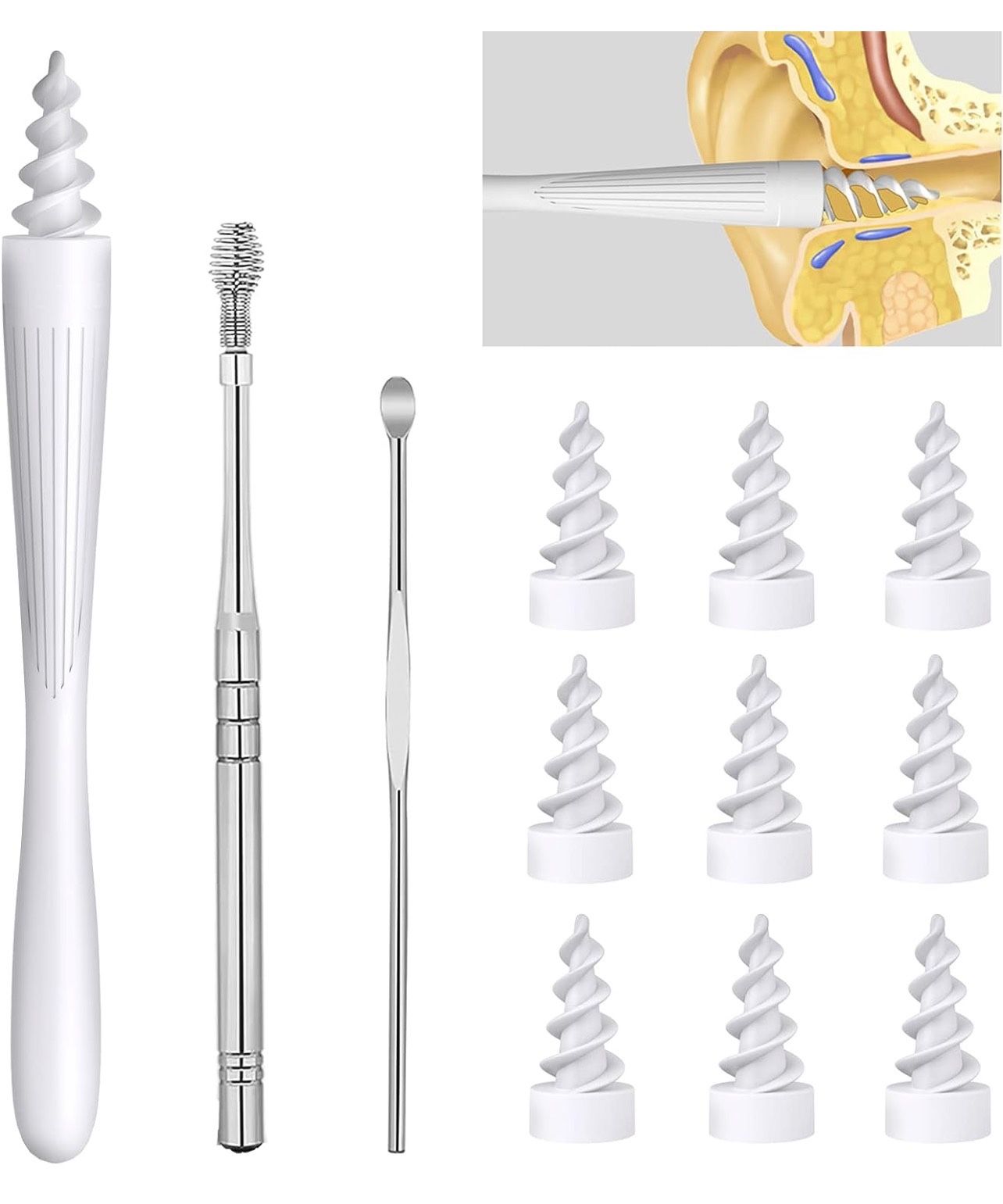 3 in 1 Ear Wax Removal Tool, Q-Grips Ear Wax Removal Reusable and Washable Replacement Soft Silicone Tips for Cleaner Earwax, Ear Wax Removal Kit Cont