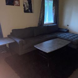 Dark Gray Small Sectional With Tables