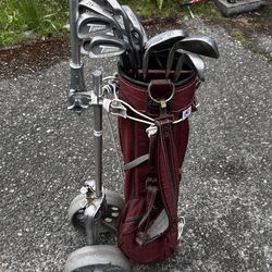 Golf Clubs Irons and Bag and Hand Cart