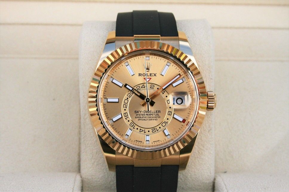 ROLEX 326238 SKYDWELLER WATCH YELLOW GOLD OYSTERFLEX - T9250