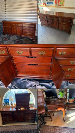 🪵 3-Piece Matching Cherry-Finish Bedroom / Furniture Set – Dresser, Chest & Desk 🪵
