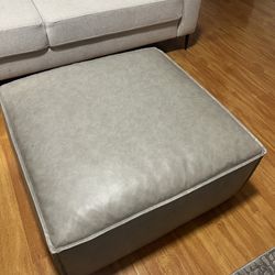 Oversize Gray Leatherette Ottoman 
