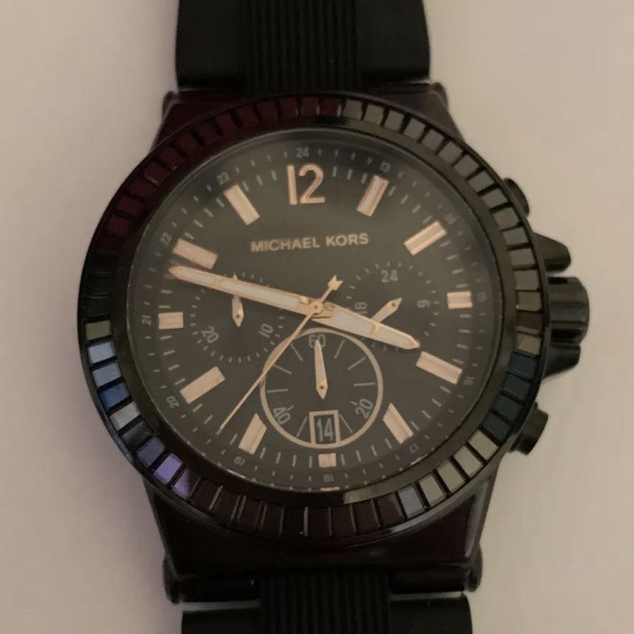 MICHAEL KORS DYLAN,BLACK TONE, SILICONE BAND,CRYSTAL,CHRONO  display picture 3
