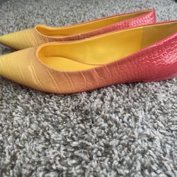 Mix No. 6 Yellow/Pink Ombré Women’s Sandal Flat Pointy Toe Glazed Croco Size 9M