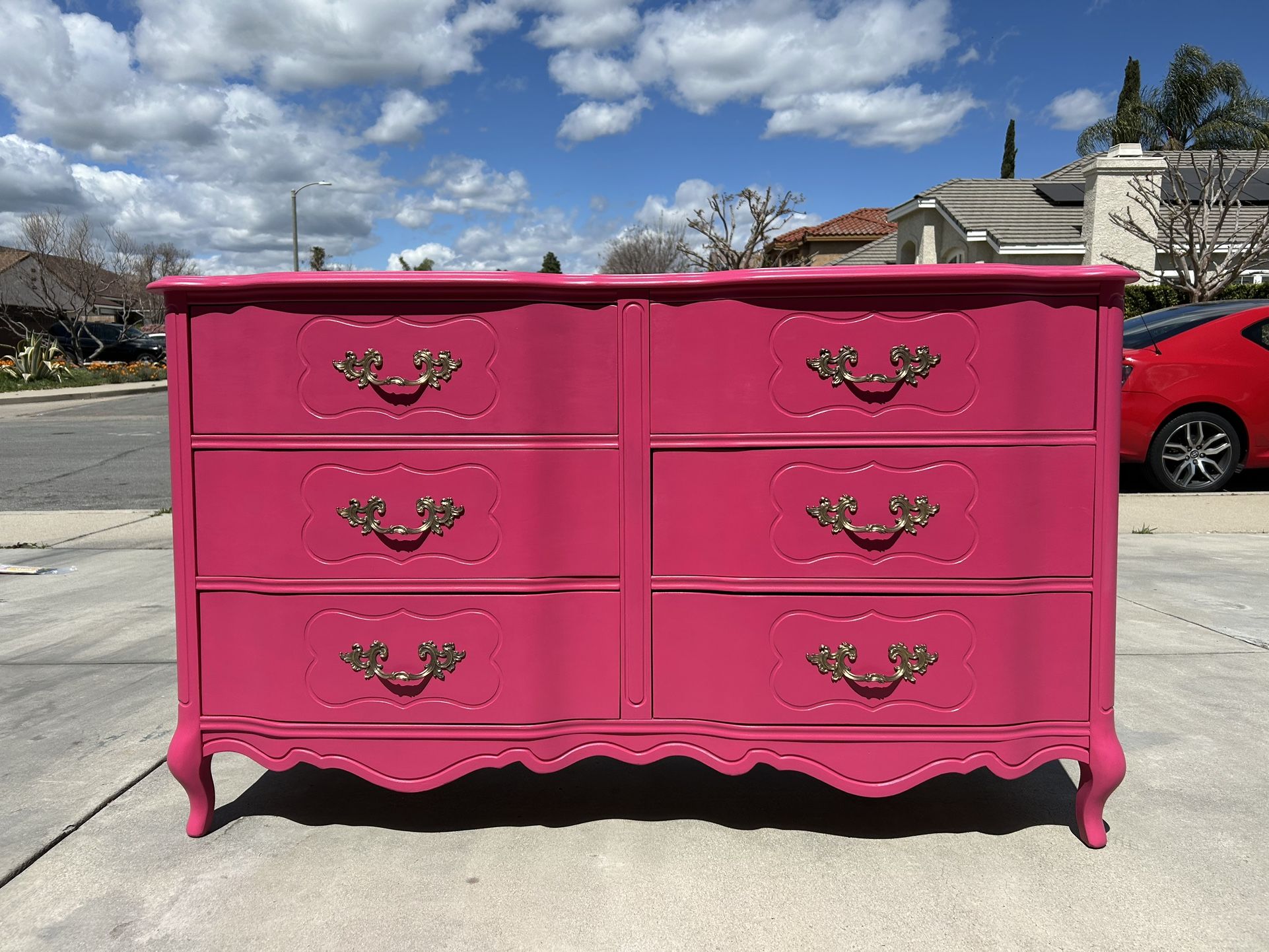 Hot Pink French Dresser. Solid Wood Chest Of Drawers