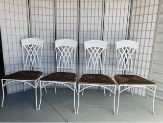 Dining chairs cast aluminum and rattan white coastal patio
