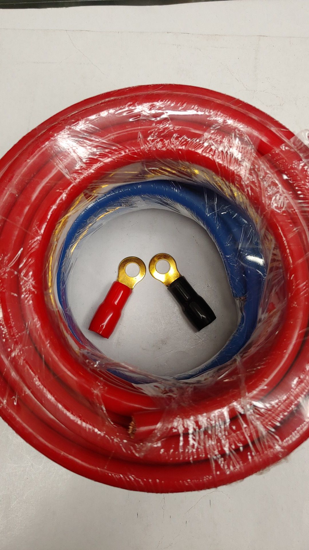 Car audio accessories : 4 gauge 25 feet CCA high performance power cable 1 red 1 blue & ring terminal 1 red 1 black