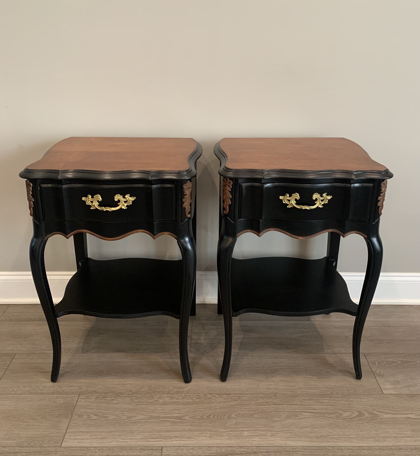 Pair of Vintage Black and Wood Accent Nightstands - Delivery Available
