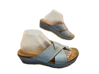 Kork-ease women slide blue distressed sandal wedges Size 9m
