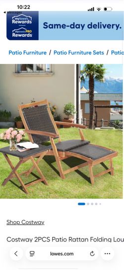2pcs patio rattan folding longe chair and table