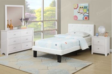 Brand new white twin bed frame + dresser + mirror + nightstand