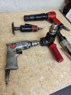 Pneumatic tool set, 3/8 drive air ratchet, long barrel air hammer, Drill, straight die grinder, mechanic compressor shop tools