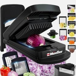 Mueller Pro-Series 10-in-1, 8 Blade Vegetable Chopper, Mandoline Slicer, Onion Mincer, Cutter, Dicer, Veggie Chopper with Container, Kitchen Essential