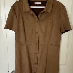 Zara Brown Faux Suede Button Front Dress XL