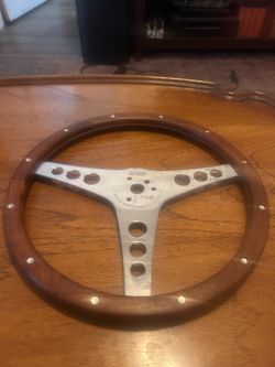 Vroom Vroom: Vintage ‘The 500’ Superior Performance Wood and Chrome Steering Wheel: