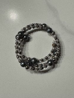 Gray Beaded Wrap Bracelet and Necklce