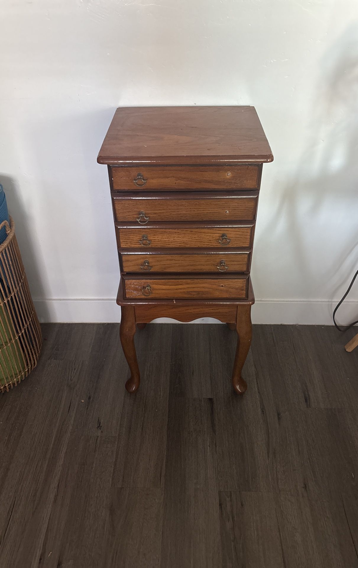 Vintage Wooden Jewelry Armoire with Mirror – Needs Minor TLC