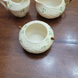 Belleek Shamrock Basketweave 3 PC Set
