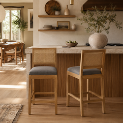 Brunello 28" Solid Wood Rattan Back Upholstered Bar Stools Set of 2