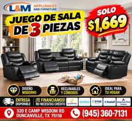 3-Piece Black Reclining Sofa Set