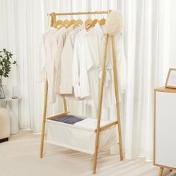 Bamboo Clothes Rack with Storage Box