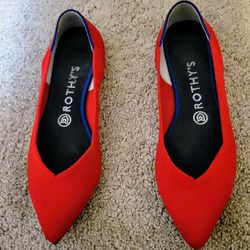 Rothys Chili Red Pointed Flats, Size 8W