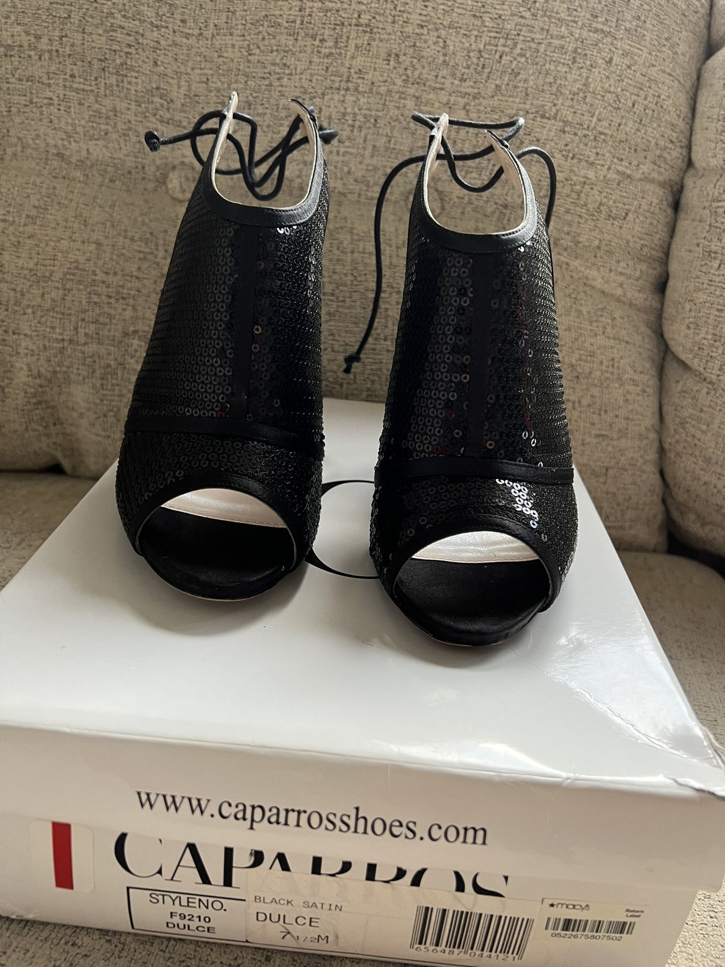 Black Satin Sparkle Caparros Shoes Size 7.5