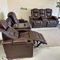 Brown Power Reclining Sofa and Loveseat, Living Room/ Fast Delivery 