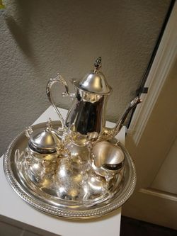 Unmarked silver plate tea set