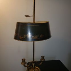 vintage brass lamp tin shade 