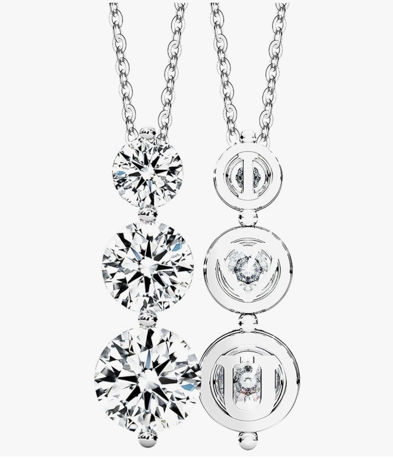 Moissanite Three-Stone Pendant Necklace – Sterling Silver, Dazzling Sparkle | Brand New in Box
