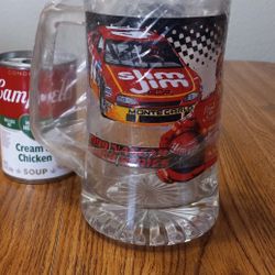 Vintage 1999 NASCAR Bush Series Heavy Glass Beer Mud Stein New Old Stock With Plastic Wrap Still On