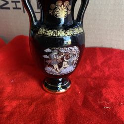 5.5 Inch 24k Black & Gold Handmade In Greece Ceramic Greek Vase Imported From Greece