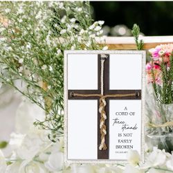 A Cord of Three Strands Wedding Sign 15"X10" Braid for Wedding Ceremony Ideas Wood Frame for Couple Anniversary Religious Christian Marriage Gifts Dec