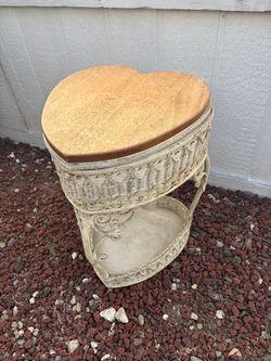 Vintage wicker wood accent side table heart box