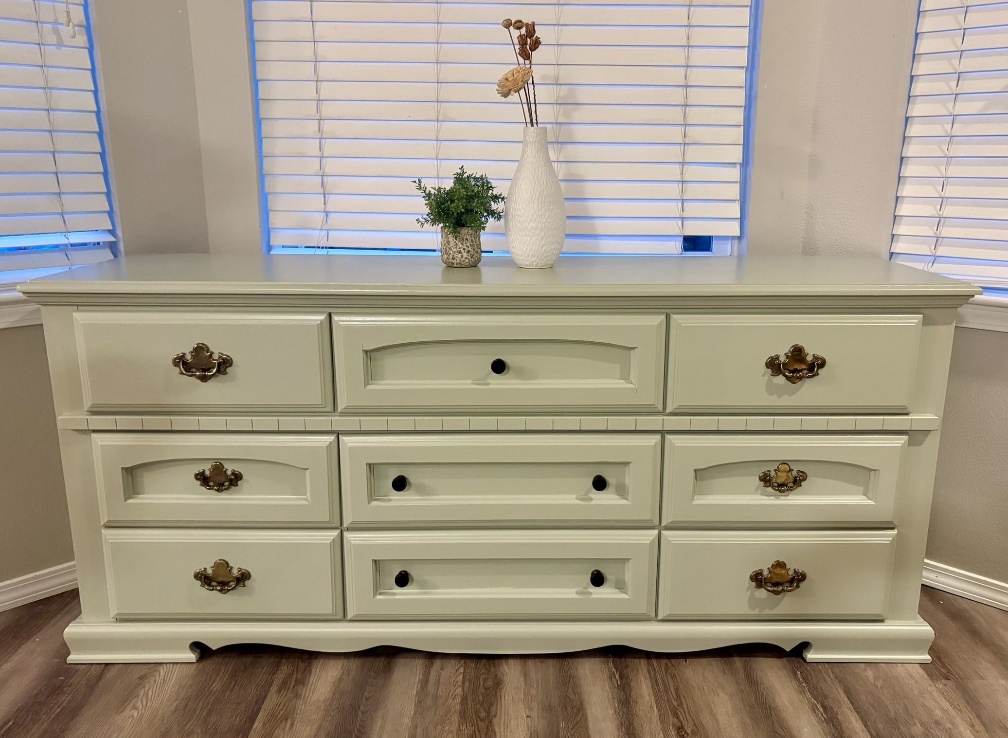 Sage Green Refinished 9-Drawer Dresser