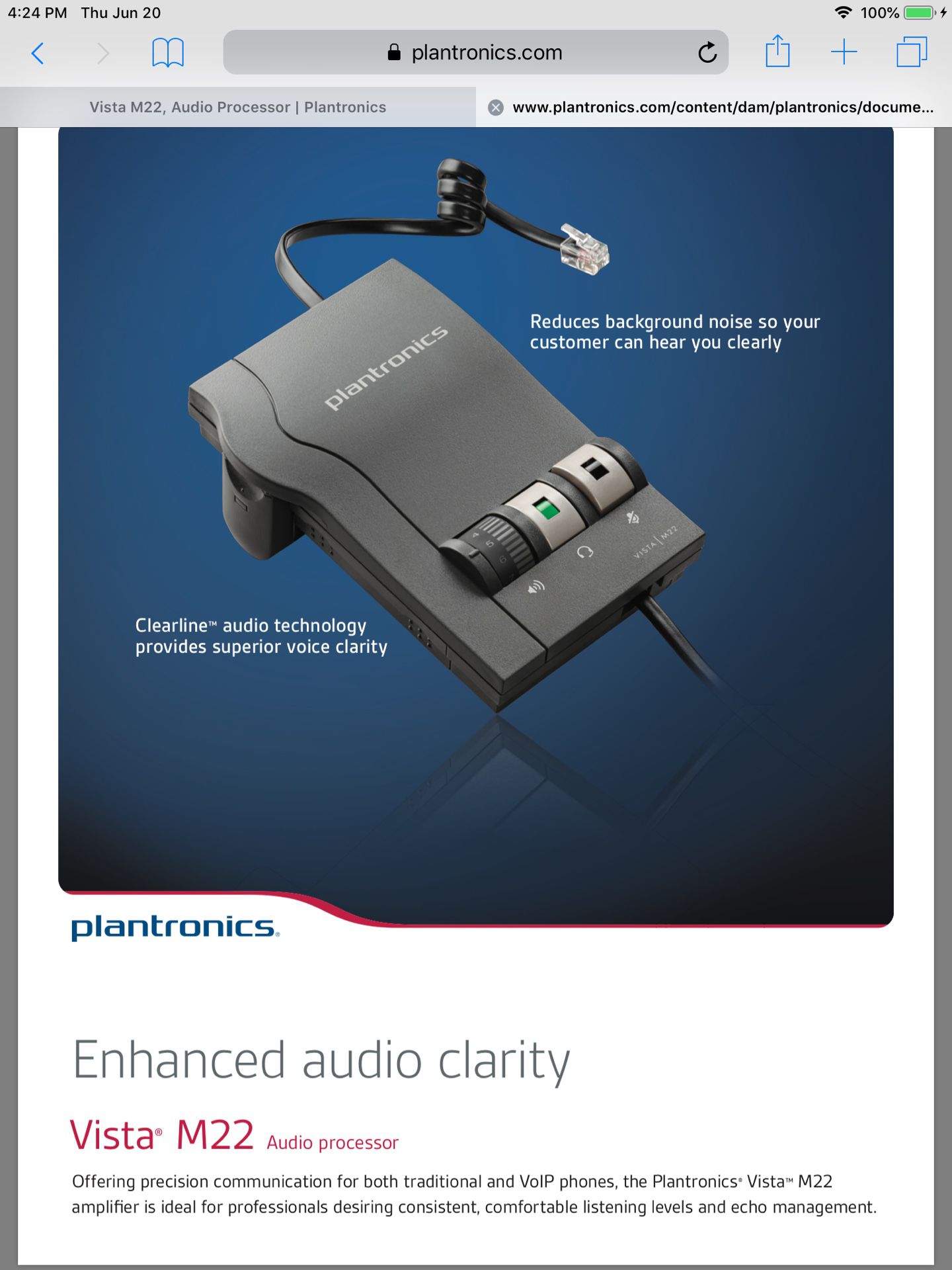 Plantronics Vista M22 Amplifier with Clearline Audio