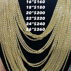 10K 2.5MM Diamond Cut Rope Chains 