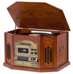 Vintage Wooden Record Player & Cassette Stereo Console