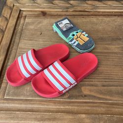 Adidas Red Slides and Star Wars Socks