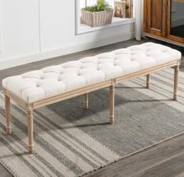LUE BONA 60" Fabric Bed-End Bench – French-Style Tufted Upholstered Bedroom Bench with Carved Legs for King-Size Beds and Living Rooms