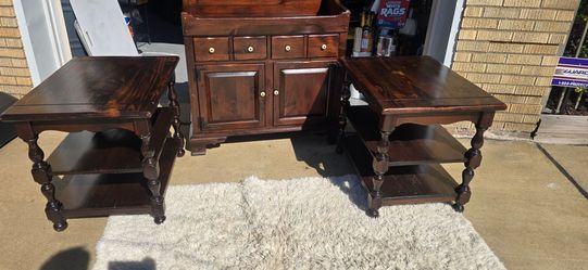 Ethan Allen dry sink cabinet and two end tables