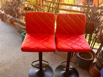 Cherry Red Upholstered Twin Bar Stools
