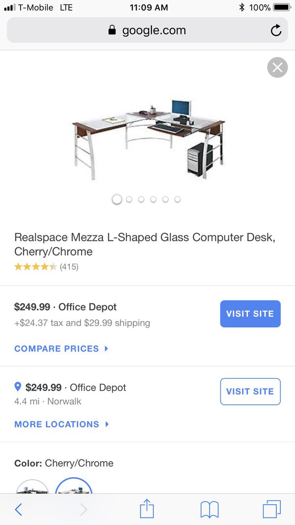 Realspace Mezza Collection L Shape Glass Computer Desk For Sale