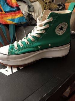 Green and white converse women  size 11
