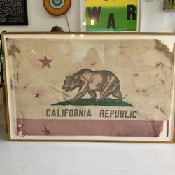 Vintage Bear Flag of California Republic 1950-60s 100% Cotton 3x5 Ft Ajax